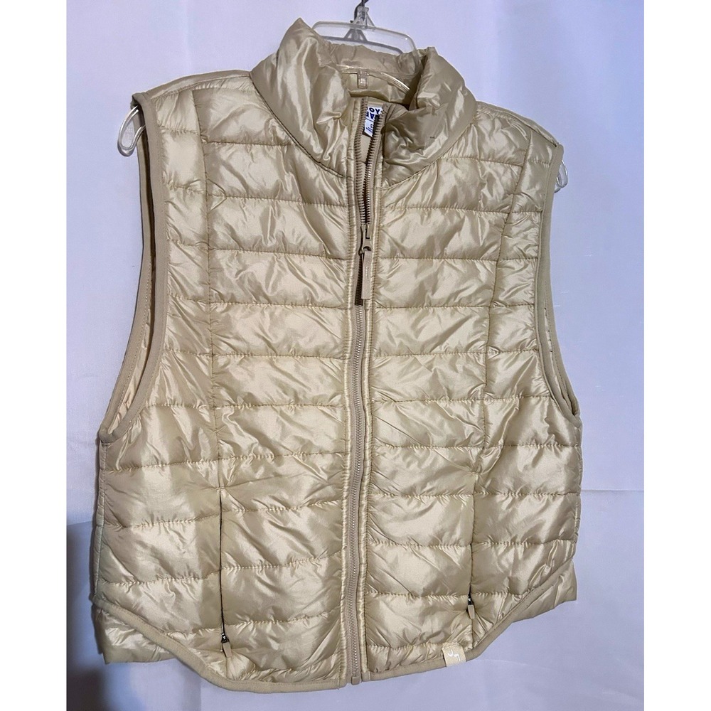JOY LAB Women's Beige Quilted Puffer Vest Full Zip Pockets Lightweight S